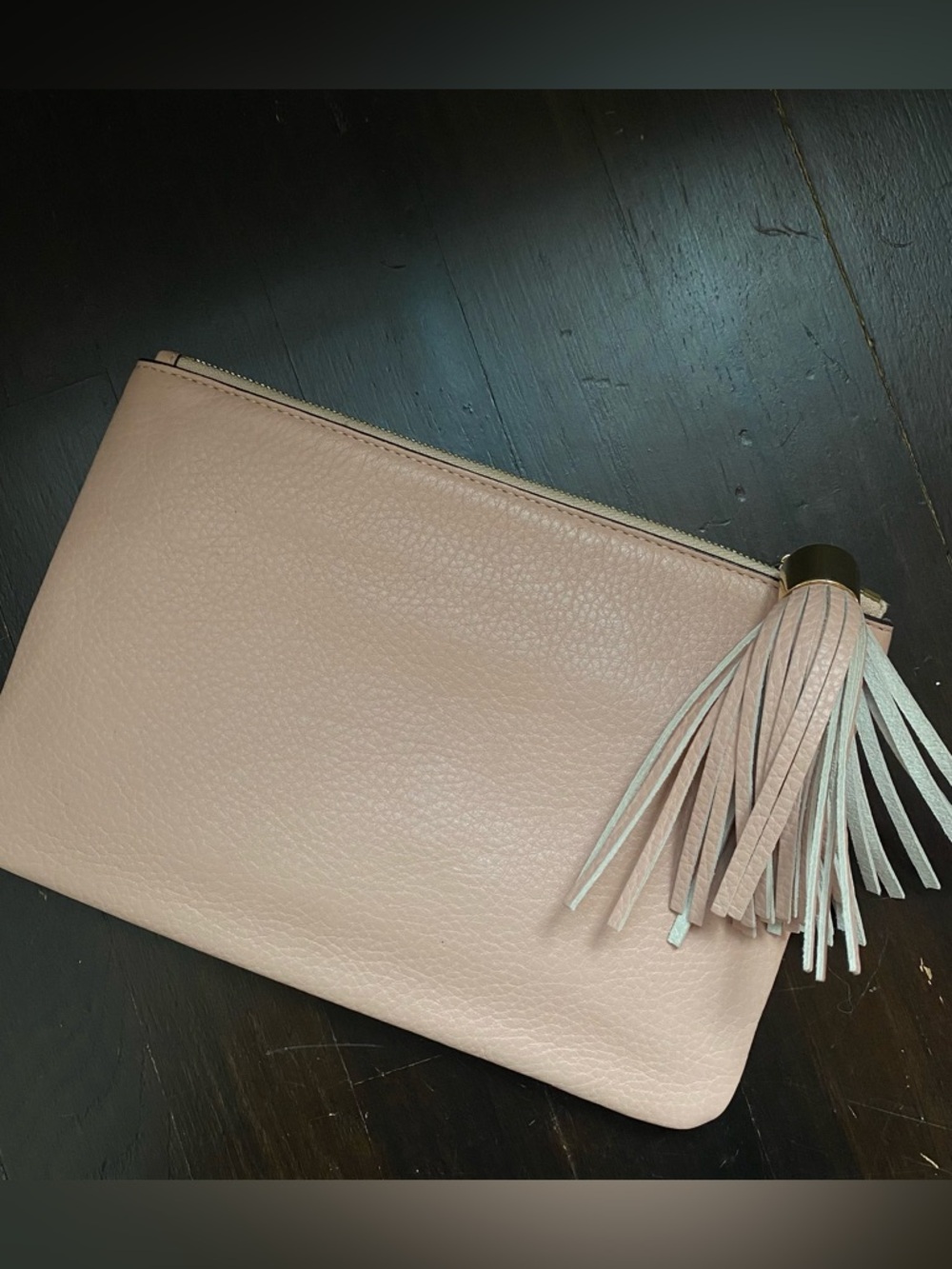NEW Women’s Leather Baby Pink Leather Tassel Clutch - Picture 9 of 9